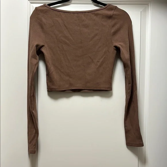 Lovers + Friends Brown Fitted Long Sleeve Blake Crop Top - Picture 4 of 4